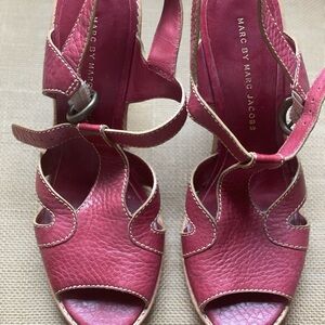 Marc Jacobs Fuchsia Leather Open-Toe Heels with Ankle Strap